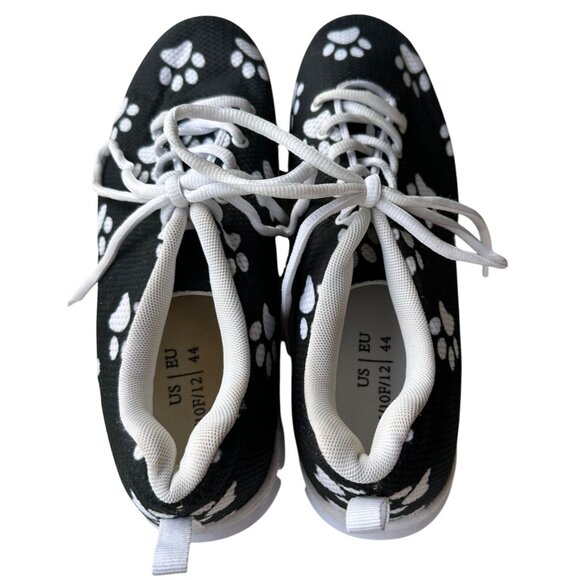 Adult Unisex Dog Paw Prints Theme Black & White Mesh Sneakers Sizes 10M/12F - Picture 2 of 16